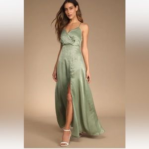 Sage Satin Maxi Dress